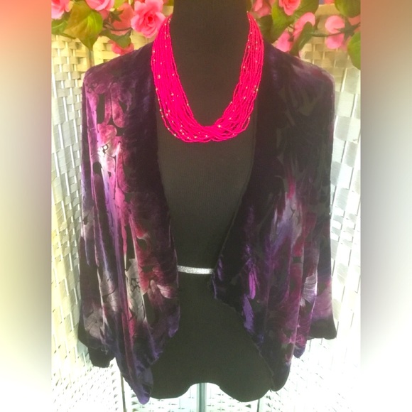 Cocoon House Purple Burnout Silk Velvet Kimono Open Front Drape Front π VGUC π - Picture 8 of 13